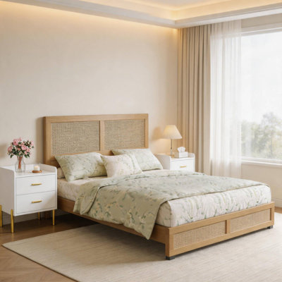 Bedroom Set Featuring Storage, LED Lighting, And USB Ports, Paired With Two Nightstands That Include Built-In Charging Stations