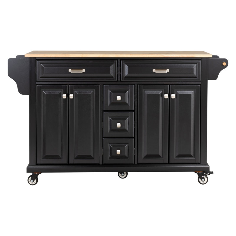 Kitchen Island With Rubber Wood Countertop, Black