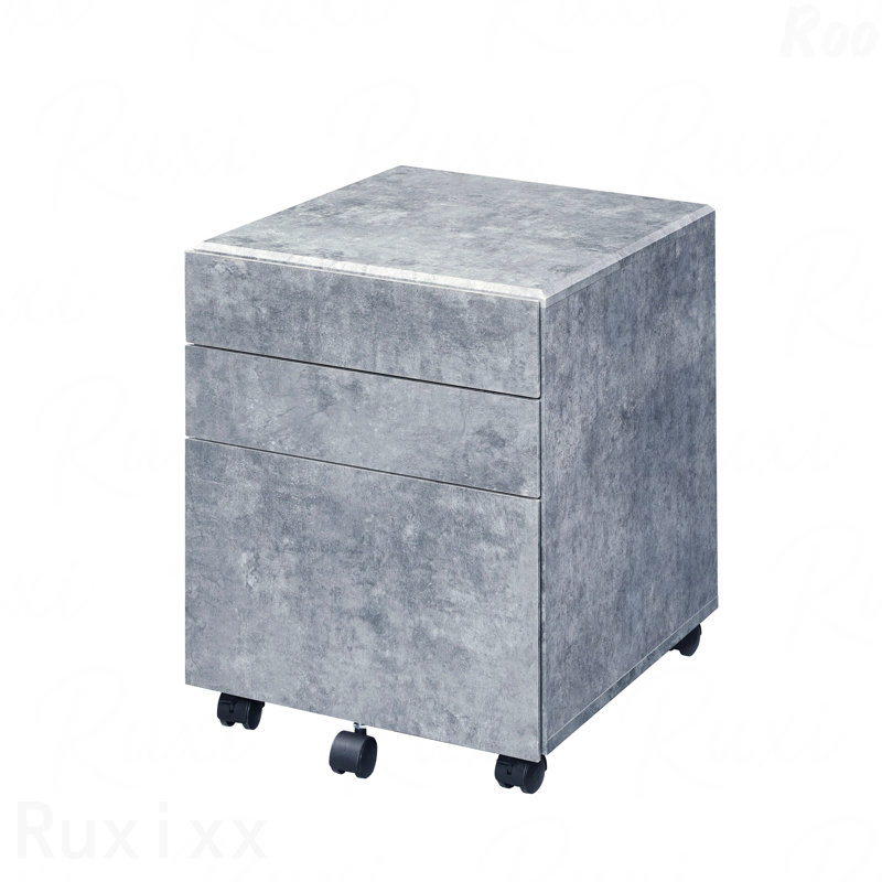 3-Drawers Storage File Cabinet With Caster Wheels Wooden Frame 1Pc Home Office Furniture