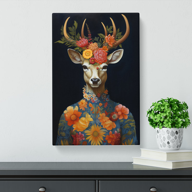 Deer Baroque Art - Wrapped Canvas, 76cm H x 50cm W x 3cm D