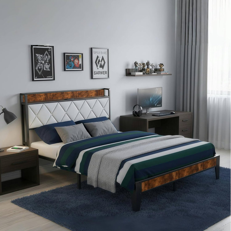 Platform Bed with Upholstered Adjustable Headboard, No Box Spring Needed, Dark Gray, Full