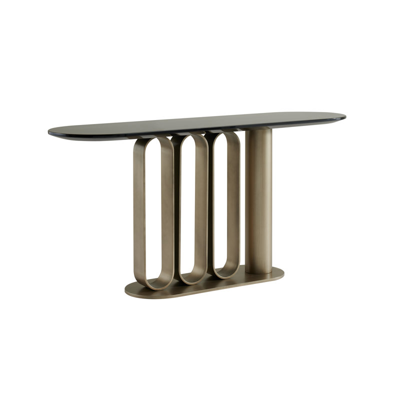 Console moderne Kyle avec plateau en marbre noir véritable et base en fer thermolaqué or - table d'appoint architecturale