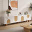 Meuble télé 78 pouces blanc crème moderne avec pieds sphériques en bois, console média Boho avec armoires de rangement, portes décoratives en bois, centre de divertissement pour le salon-1941309687-1941309686
