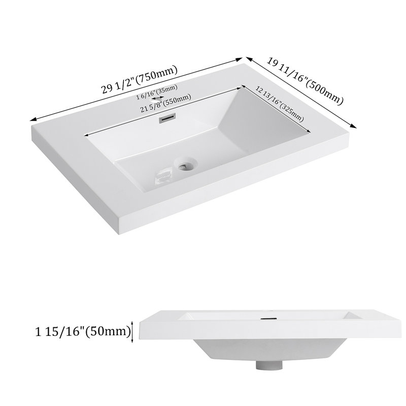 Lavabo de salle de bain 30 po en résine