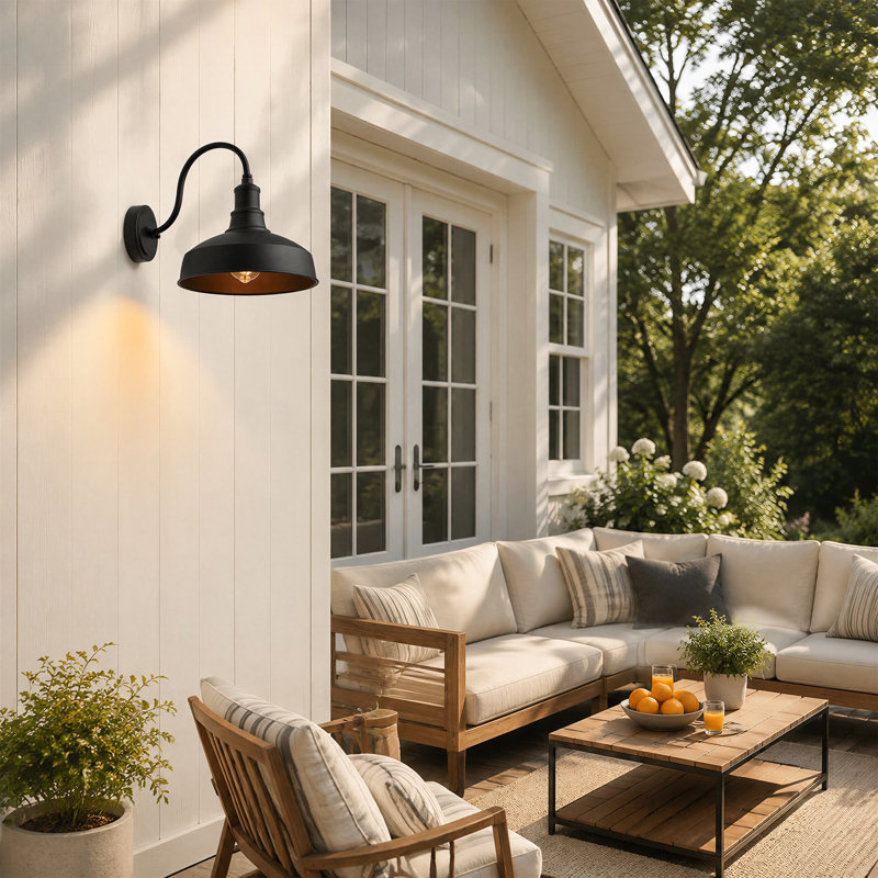 Farmhouse Outdoor Gooseneck Barn Wall Light with Dome Matte Black, 9.89" H x 10.24" W x 13.78" D
