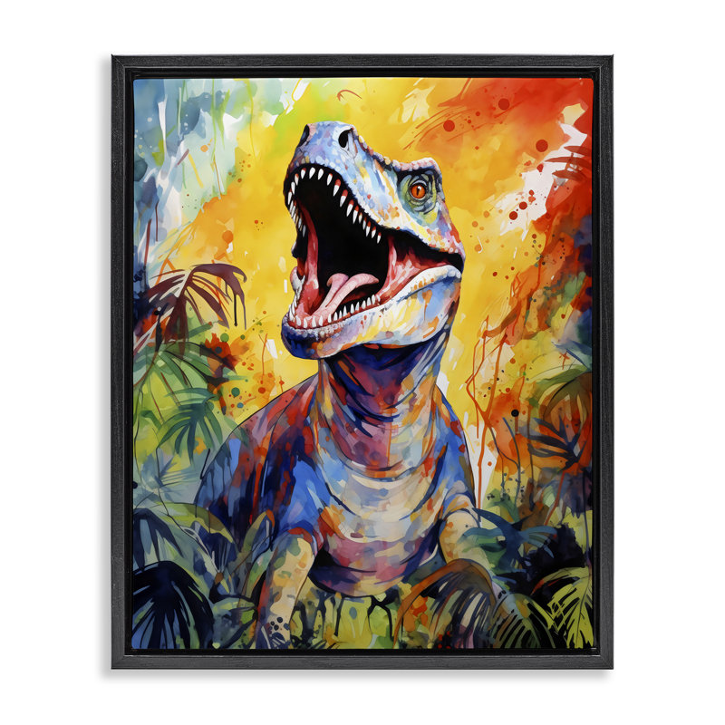 Cadre flottant Fierce Roaring T-Rex, design par Creative Studio, Cadre flottant noir de jais, H 21 po x l 17 po