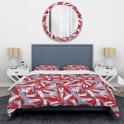 Ensemble de housse de couette à rayures florales rouges et noires - Polyester microfibre