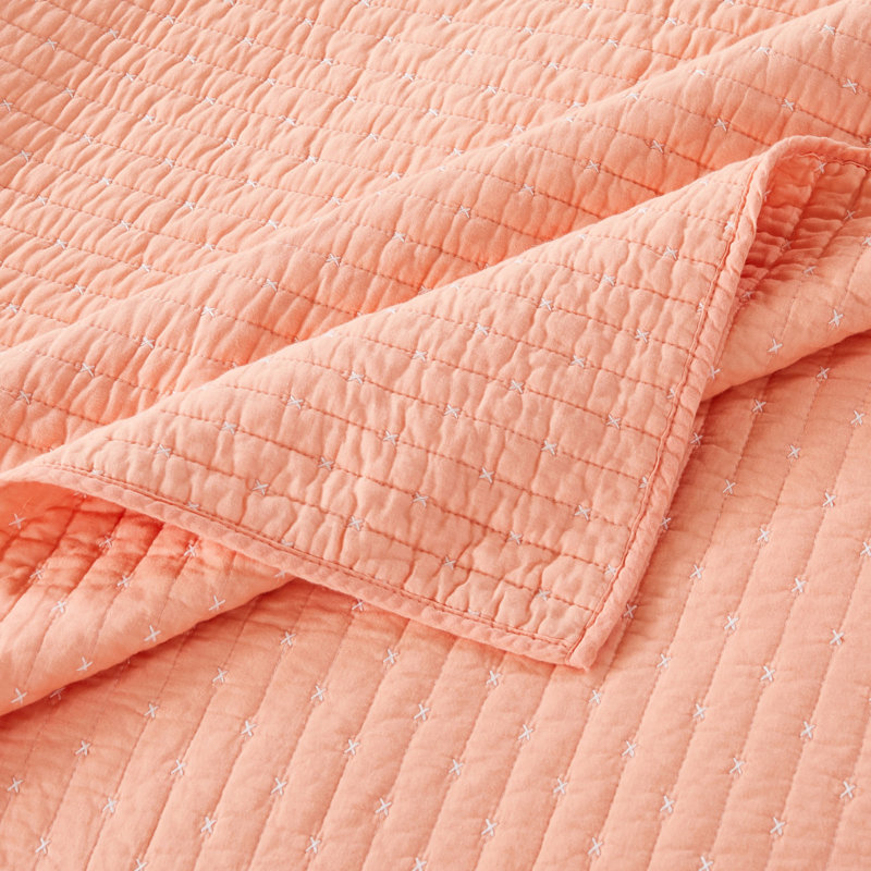 Textured Solid Coverlet Set, King Quilt + 2 King Shams, Coral