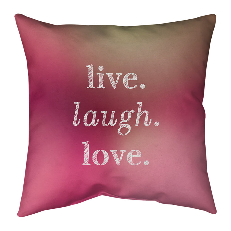 Oreiller de noël d’amour à rire live, 26 po x 26 po, Lueur rose, Polyester/ Bourre en polyester