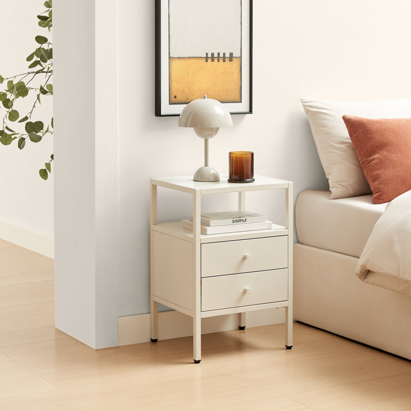 40cm W Metal Bedside Table, Cream