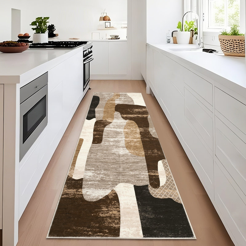 Tapis antidérapant et lavable Patchwork, Brun, 2 x 6 pi