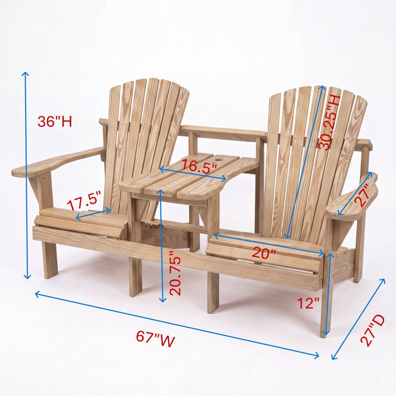 Delmor Weathercraft Double Adirondack Chair for Two with Built-In Center Table and Umbrella Hole, Solid Wood Pressure-Treated Pine, 15 Sherwin-Williams Finish Options, Fully Assembled