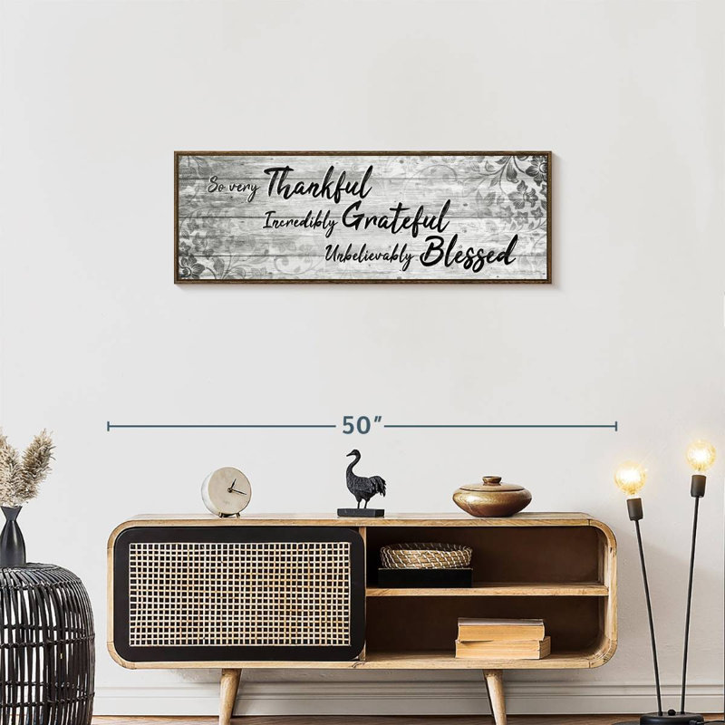 Plaque murale «Thankful Grateful Blessed IV», Cadre flottant noyer, 37 po x 13 po