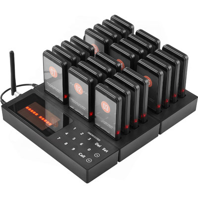 Restaurant Pager System, Wireless 400M Long Range Lineup Waiting Queue Signal, Guest Customer Calling Beepers With Vibration & Flashing, 24 Buzzers For Food Truck, Church, Nursery, Hospital