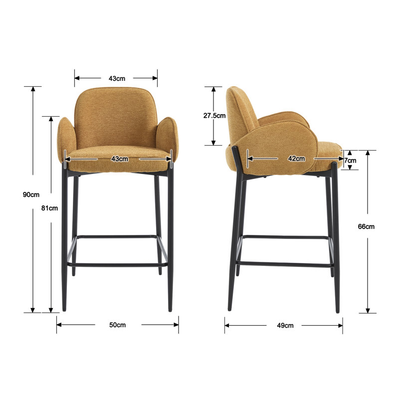 Upholstered Counter Stool with Metal Frame, Orange