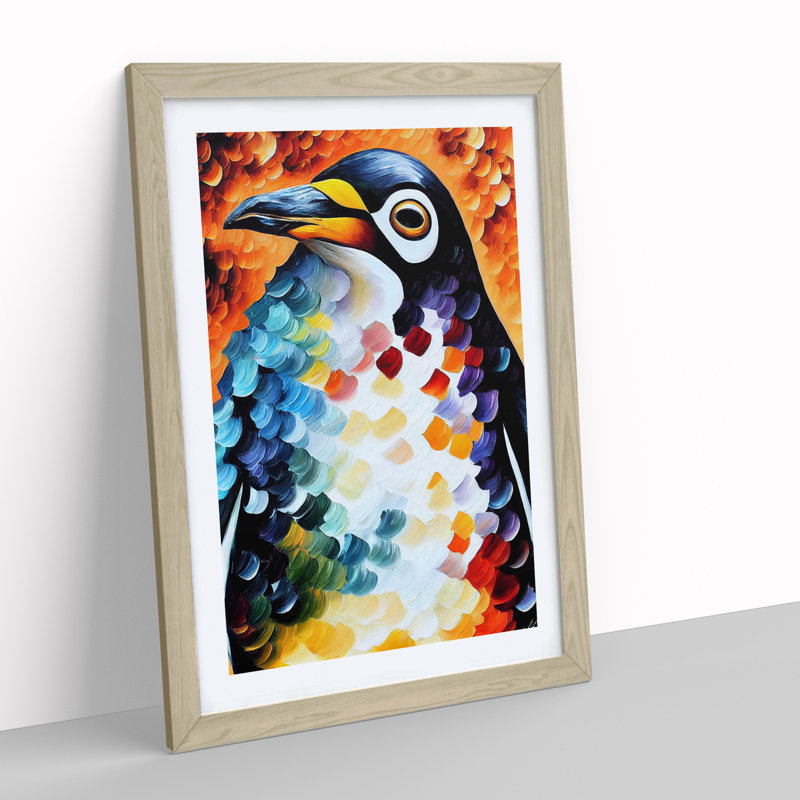 Penguin Portrait No.2 - Wall Art, Oak Picture Frame, White, 64cm H x 46cm W