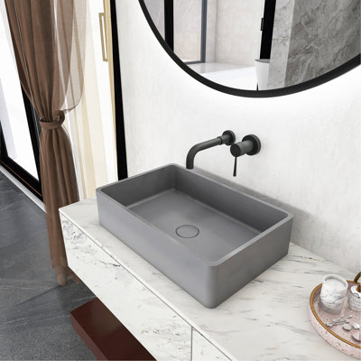 19.68'' Concrete Rectangular Modern Gray Bathroom Sink