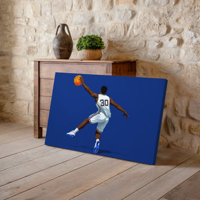 Canvas A Dynamic Illustration Of A Basketball Player In Mid Shot Wall Art Captured From A Low Angle To Emphasize The Height Of Perfect Canvas Wall Art