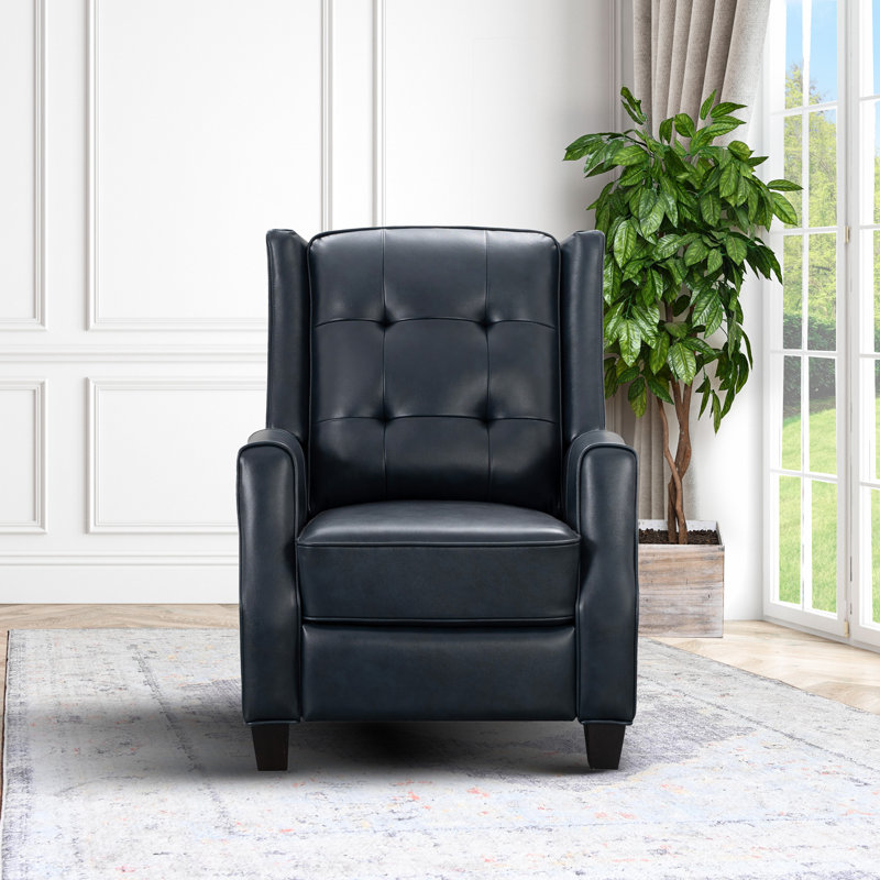 Fauteuil inclinable en cuir, bleu marine, Cuir véritable bleu marine