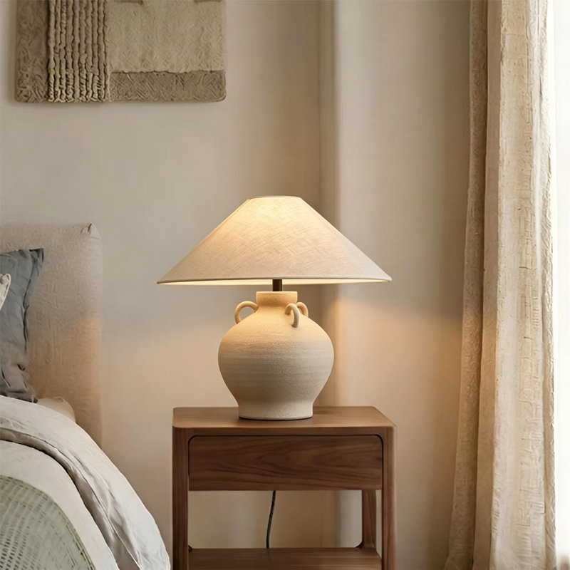 Lampe de table en céramique texturée faite à la main de 16,5 po à base d'urne en boucle, lampe de chevet de style campagnard pour le décor du salon