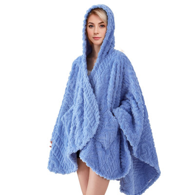 Fleece Hooded Blanket with Hood, Fluffy Fluffy Shawl with Pockets