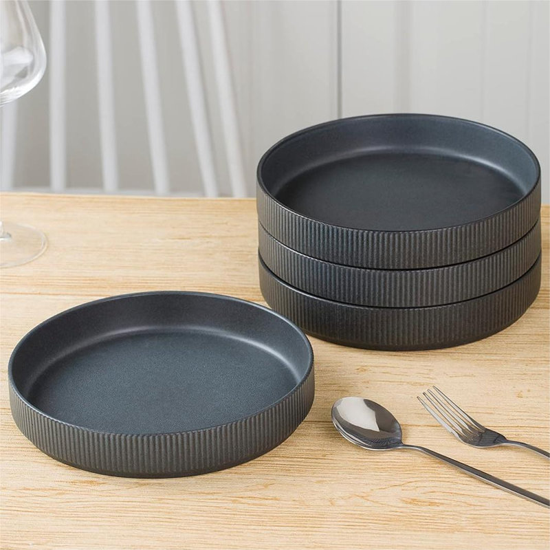 Stoneware Pasta Bowl Set (Set of 4), Matte Black