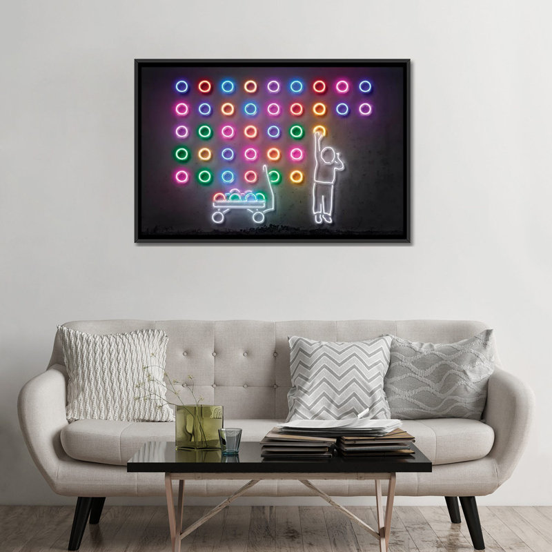 «Dots», impression sur toile, H 18 po x l 26 po x P 1,5 po, Toile avec cadre noir, Pas de tapis