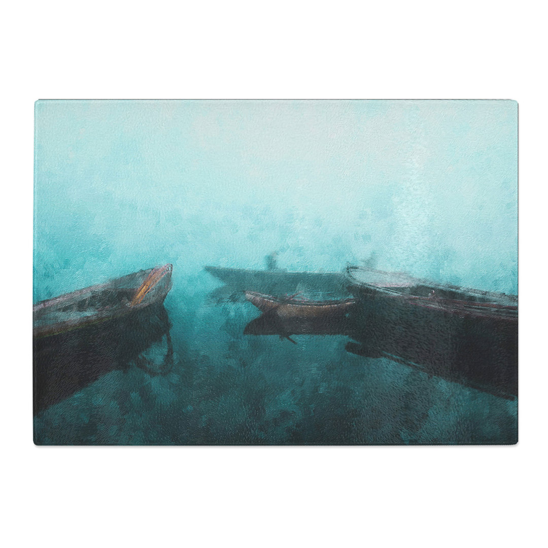 Tempered Glass Fishing Boats in Varanasi India Chopping Board