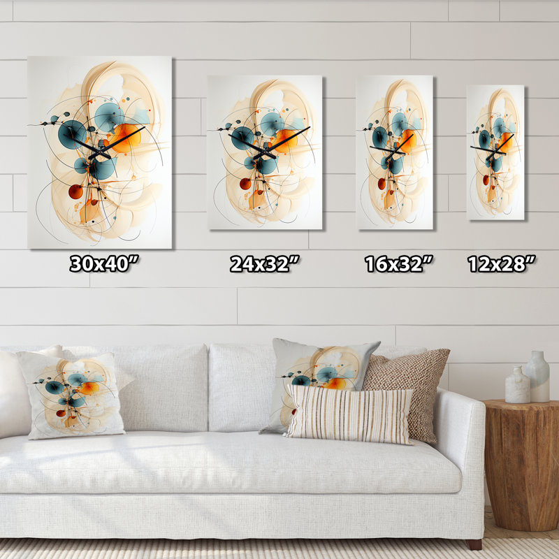 Horloge murale moderne bleu sarcelle, dessin au trait abstrait II, H 28 po x l 12 po x P 1 po