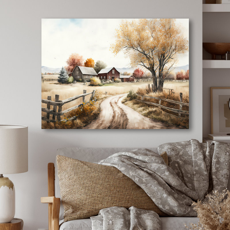 Art mural sur toile de ferme, reproduction de paysage de grange au printemps rustique - Belle grange au printemps VI