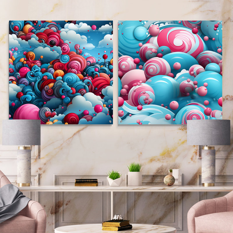 Ciclali - Ensemble de 2 peintures murales abstraites en acrylique, H 36 po x l 73 po