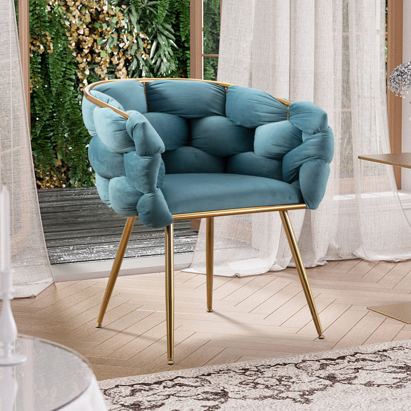 Fauteuil demi-tonneau en velours Hummera, Velours bleu, 1