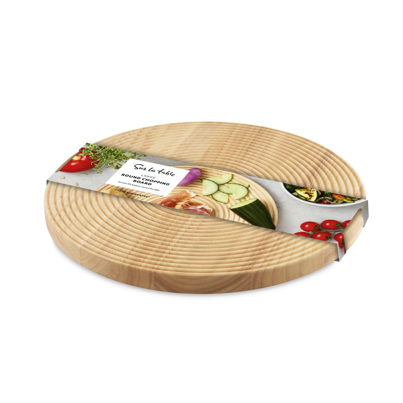 Sur La Table SLT847084 Round Large Chopping Board for Meats, Vegetables and Fruits, 38.1 x 38.1 x 2.5cm, Colour Me Happy, Natural Wood
