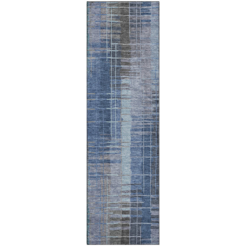 Premium Machine Washable Mayfield AMF2261 Striped Rug, Denim, 2'3" x 7'6" Runner