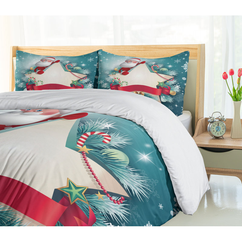 Christmas Santa and Candy Cane Queen Duvet Cover Set