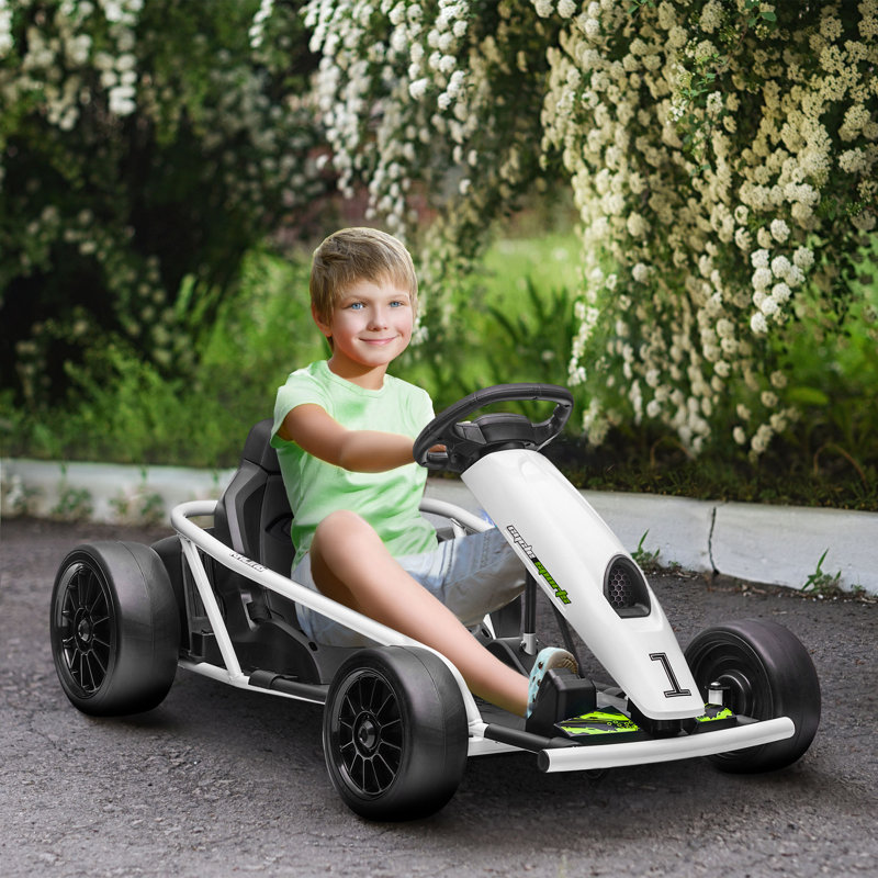 HOMCOM 24V Electric Go Kart for Kids with Drift Mode for 8-12 Years White