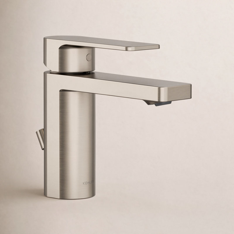 Robinet de salle de bain monotrou avec drain, Nickel brossé éclatant