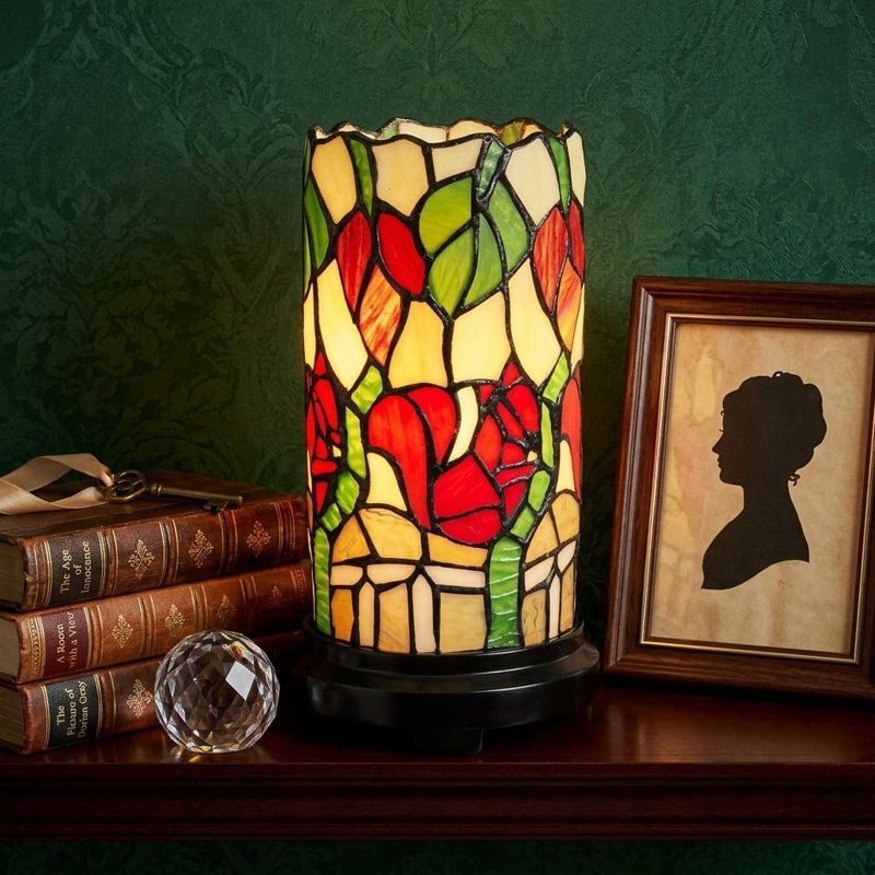 Lampe d'appoint en verre coloré 14 po rouge vert et noir