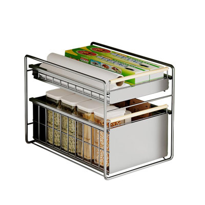 Organisateur sous évier, organisateur d'armoire escamotable, étagère de rangement coulissante à 2 niveaux, rangement pour cuisine et salle de bain
