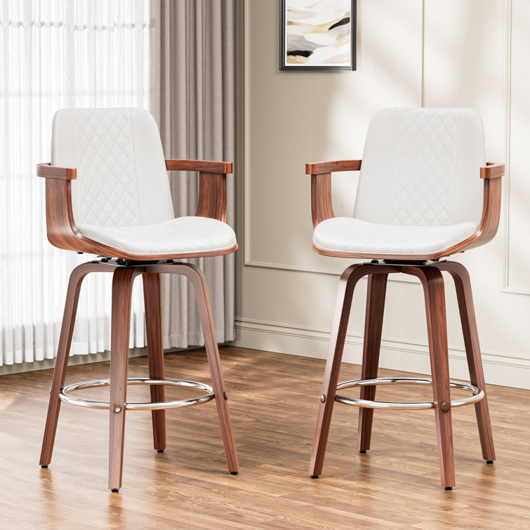 Modern PU Leather Bar Stools With Bentwood Armrests, Durable Frame, 360° Swivel, And Cushioned Comfort  Perfect For Kitchen, Home Bar, Or Dining Area