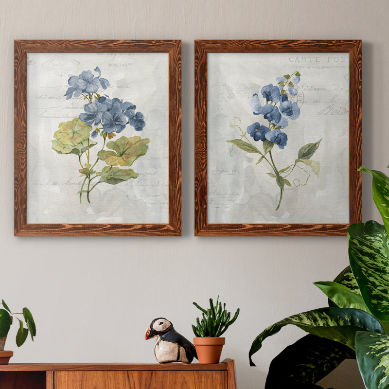 Lin bleu géranium - ensemble de 2 reproductions d'art, Toile encadrée, H 24 po x l 36 po, Érable
