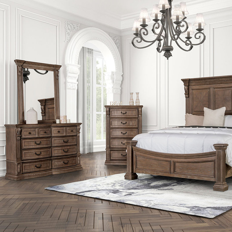 Mobilier de chambre à coucher de style transitionnel avec finition de dentil de style transitionnel 1 pièce