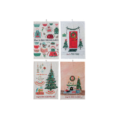 Cotton Slub Printed Tea Towel With Holiday Saying "How To..."