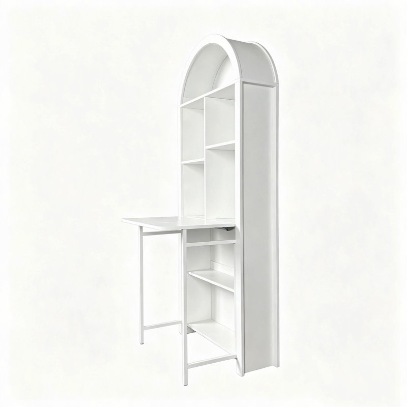 Bureau d'artisanat pliant avec tablettes de rangement, bureau convertible dissimulé en bibliothèque, bureau pliable avec rangement, bureau de disparition pour petits espaces, table de bricolage multifonctionnelle, bureau de coiffeuse