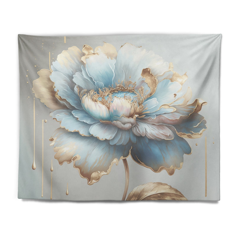 Polyester chic bleu avec des fleurs et des punaises, H 50 po x l 60 po