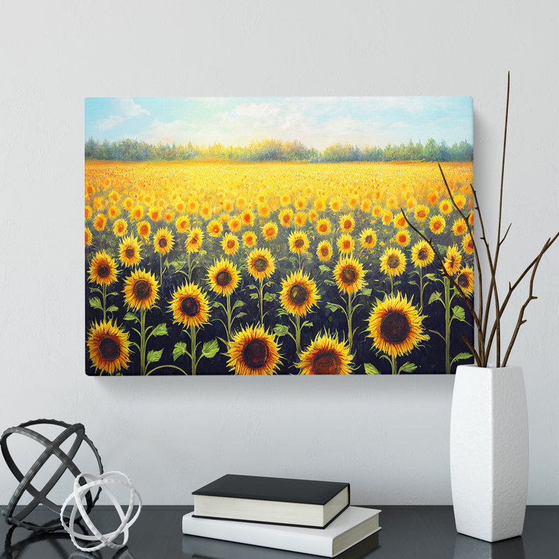 A Delightful Sunflower Field - Wrapped Canvas, 35cm H x 50cm W x 3cm D