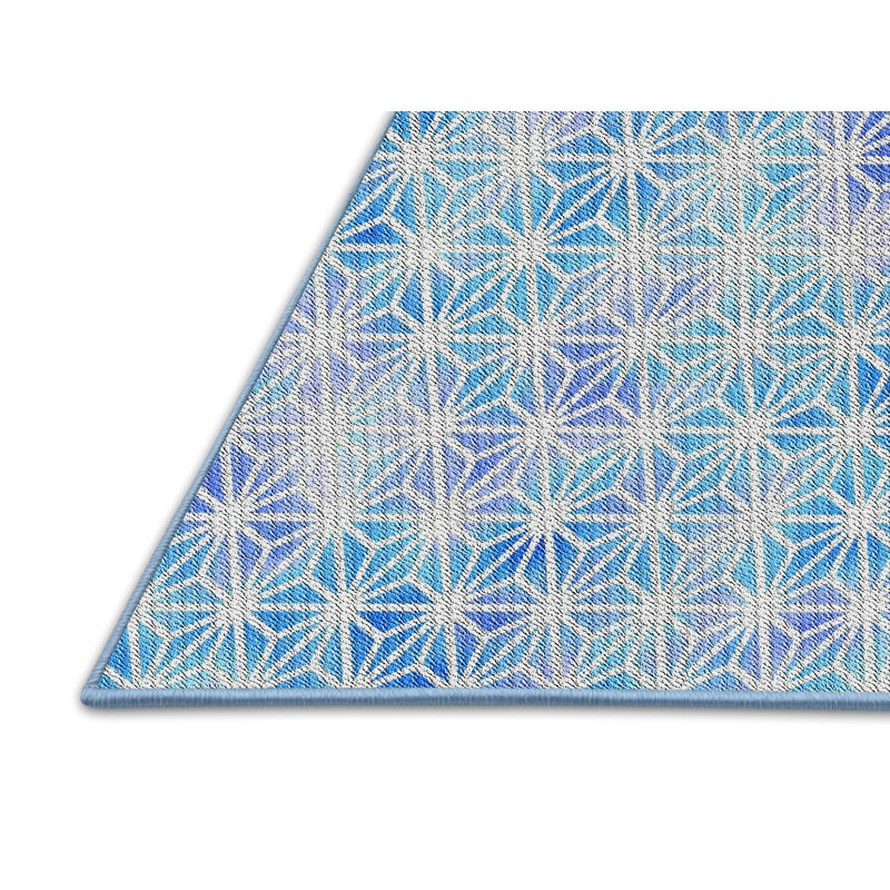 Tapis décoratif géométrique bleu Samora, Rectangle 8 pi x 10 pi