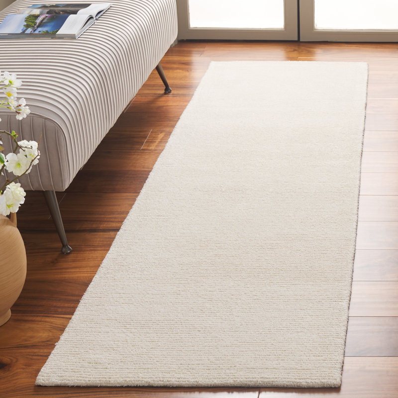Maynie Hand Tufted Wool/Viscose/Cotton Solid Color Rug in Ivory, Runner 2'3" x 8'
