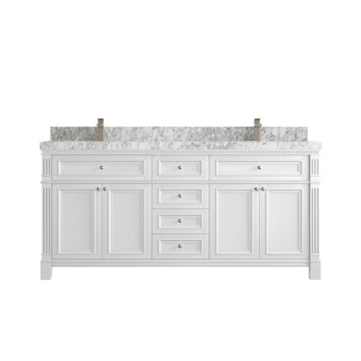 Paris 72 In. W X 22 In. D Double Sink Bathroom Vanity In White With 2 In. Carrara Marble