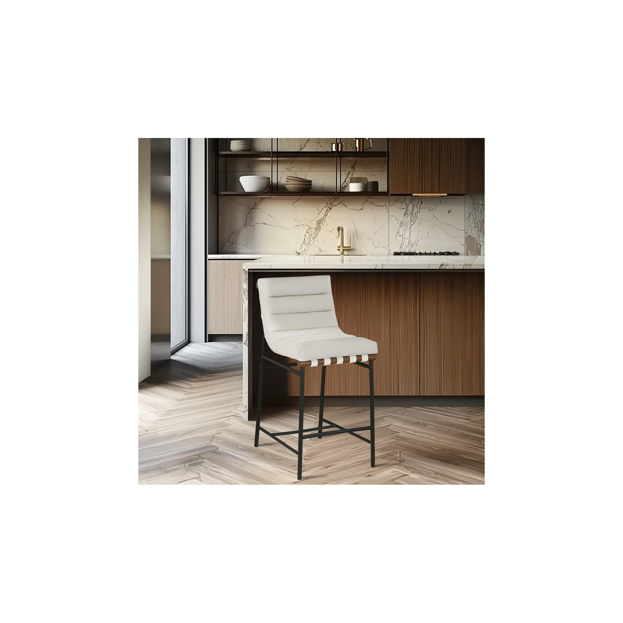 Vincentas Counter Stool, Soft Cream Faux Leather, Counter Stool (26.4" Seat Height)